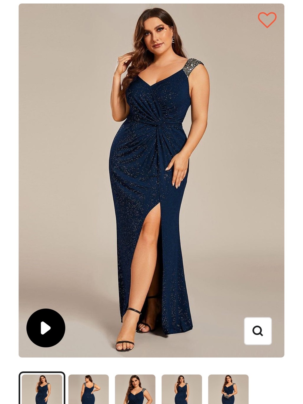 Ever Pretty Navy Glitter Plus-Size Evening Gown with Embellished Shoulders